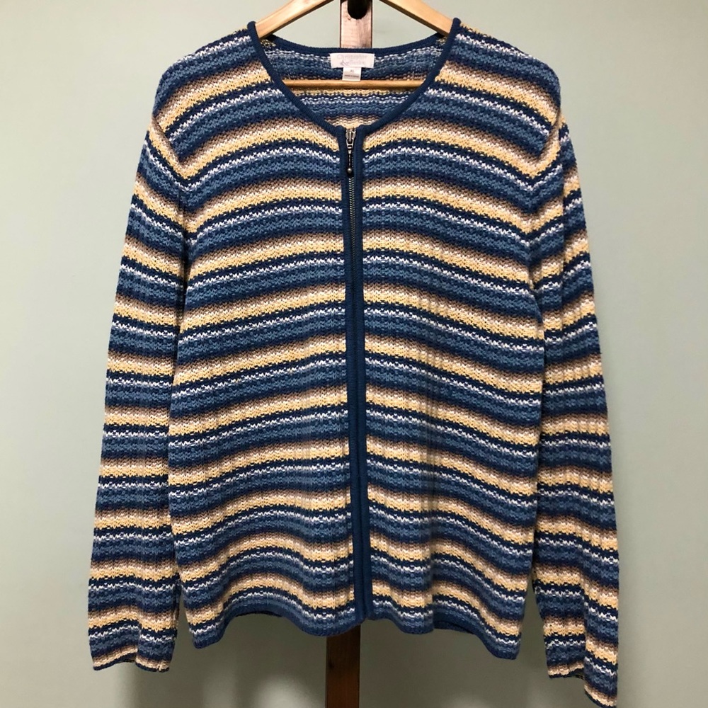 Christopher & Banks Striped Zip Up Knit Cardigan